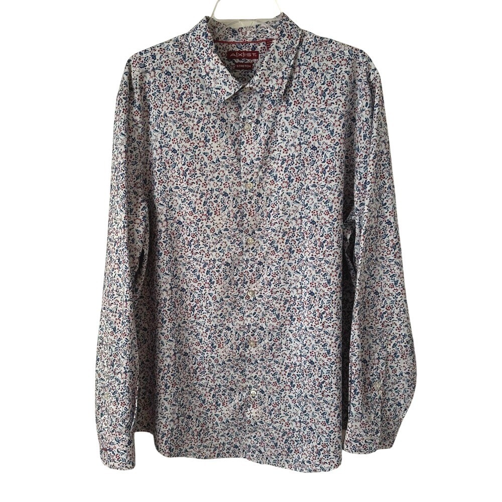 3/$20 💥Axist Mens Floral Button Down Shirt Stretch‎ Breathable Red White Blue XL